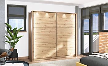 Armadio scorrevole L.220, stile industy, finitura Rovere