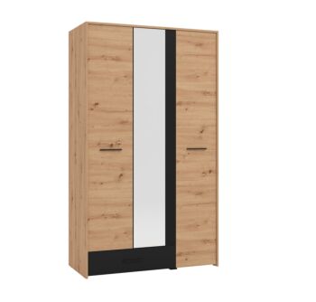 Armadio industry con specchio a 3 ante, finitura Rovere e Nero