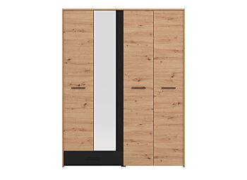 Armadio industry con specchio a 4 ante, finitura Rovere e Nero