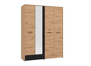 Armadio industry con specchio a 4 ante, finitura Rovere e Nero