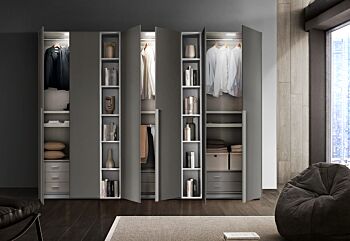 Armadio con libreria a 6 ante battenti, finitura Cachemire e Grigio londra