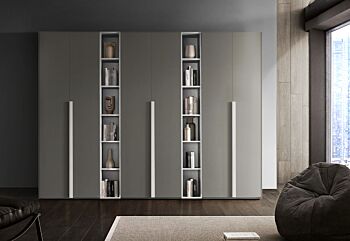 Armadio scontato 6 ante battenti con libreria, finitura Grigio londra