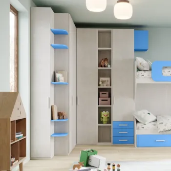 Armadio ad angolo con libreria, 175x237,  Cenere wood, Calce e Avio Zenzero Shop