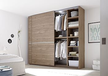 Armadio 2 ante scorrevoli, conveniente e moderno, finitura Noce Chiaro e inserto Argilla Zenzero Shop