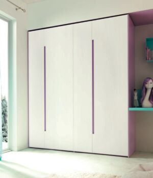 Armadio per bambini Moretti Compact, 4 ante Betulla e Lilla laccato