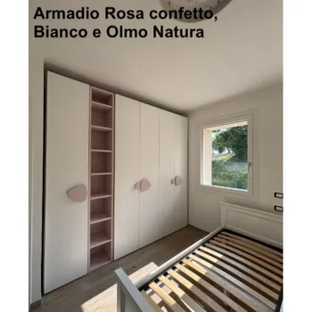 Armadio moderno con 5 ante battenti, Grigio, Agave e Olmo natura
