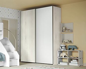 Armadio moderno a 2 ante in finitura Rovere Gesso e Bianco Opaco