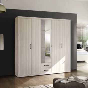 Nuovo Armadio di design battente, Bianco frassino con specchio centrale
