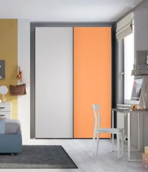Armadio 2 ante scorrevoli H.225 L.178, finitura Papaya e Bianco Opaco
