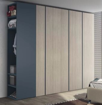 Armadio battente Blu opale e Ciliegio bianco con libreria terminale