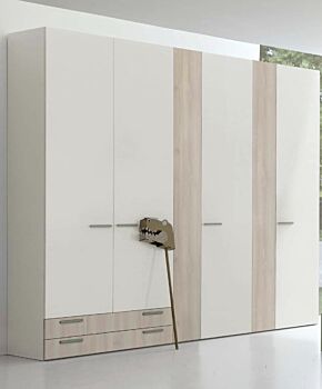 Armadio battente con cassetti per camerette, finitura Rovere white e Ciliegio bianco