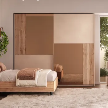 Armadio 2 ante scorrevoli, Cashmere e cannettato Cadiz, specchi bronzo