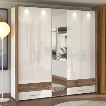 armadio con led bianco lucido ante battenti