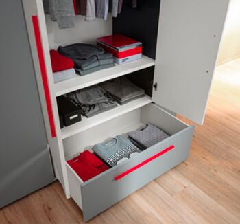 Armadio battente camerette con libreria Moretti Compact, Bianco, Grafite e Ciliegia