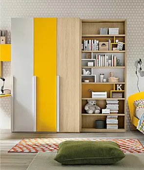 Armadio con 3 ante battenti in finitura Girasole, Bianco frassino e Rovere ambra