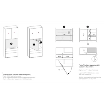 Armadio con vano tv, 3 cassetti e 4 ante, Bianco opaco