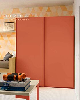 Armadio moderno con 2 ante scorrevoli, finitura Paprika e Noce Biondo