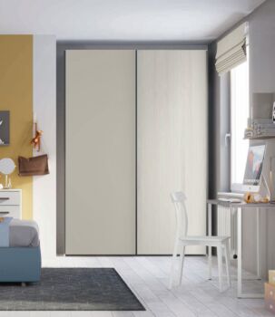 Armadio 2 ante scorrevoli H.225 L.178, finitura Rovere Gesso e Grigio Dorian