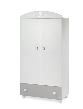 Culla moderna Teddy con ruote, finitura Grigio con decori in tinta