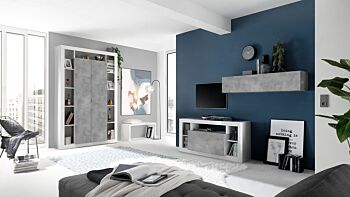 Colonna dispensa a 2 ante moderna, colori Bianco lucido e Cemento