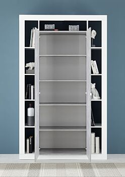 Colonna dispensa a 2 ante moderna, colori Bianco lucido e Cemento