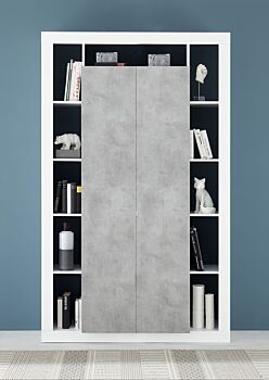 Colonna dispensa a 2 ante moderna, colori Bianco lucido e Cemento