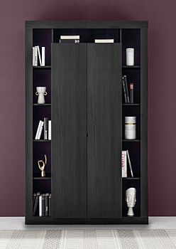 Dispensa Libreria a 2 ante, finitura Nero frassinato, Made in Italy