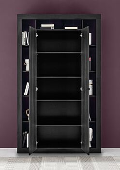 Dispensa Libreria a 2 ante, finitura Nero frassinato, Made in Italy