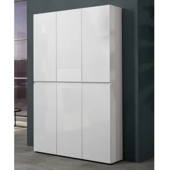 Scarpiera alta a 6 ante moderna Bianco lucido, Made in Italy