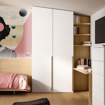 Armadio mansardato 2 ante, personalizzabile, Bianco e Rovere nordico