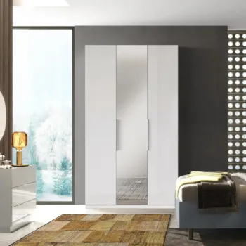 Armadio 3 ante, 138x240 h cm, Bianco lucido con specchio, collezione Mondo