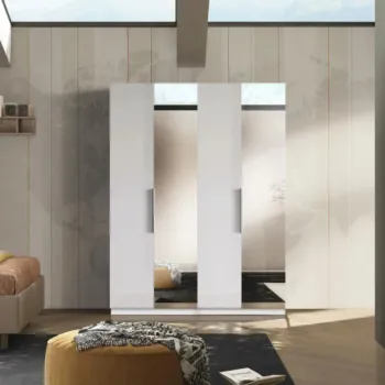 Armadio 4 ante, 183x240h cm, Bianco lucido con specchi, collezione Mondo