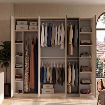 Armadio 6 ante, Cashmere e Bronzo, maniglie a gola