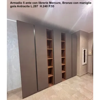 Armadio 6 ante con librerie Mercure, Bronzo con maniglie gola Antracite