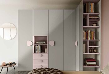 Cameretta bambina Grigio seta, Rosa e Bianco altea con letto imbottito