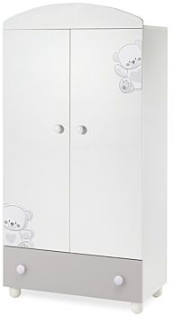 Culla Mr.Bear bianca e grigia con ruote, decori con orsetti