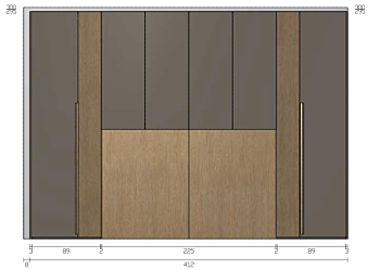 Armadio ponte matrimoniale, L.412 H,295, Rovere nordico e Visone