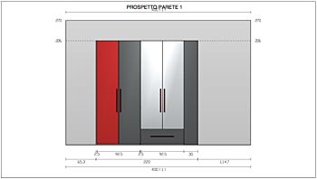 Armadio battente camerette con libreria Moretti Compact, Bianco, Grafite e Ciliegia