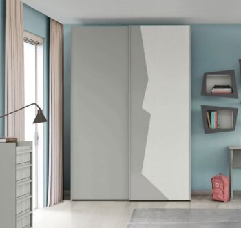 Armadio con 2 ante scorrevoli bicolore in finitura Grigio dorian e Rovere bianco