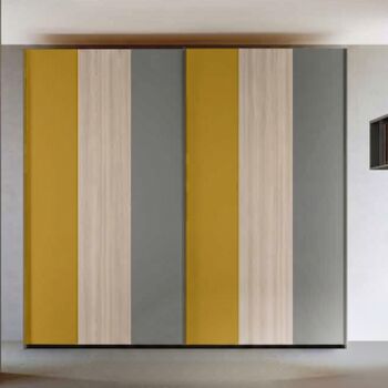 Armadio scorrevole moderno, 2 ante in finitura Grigio cenere, Giallo cedro e Olmo Zenzero Shop