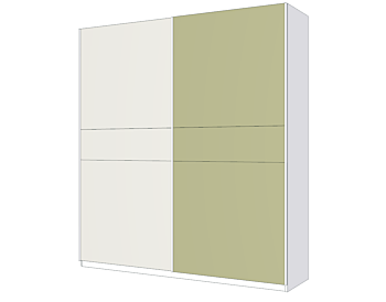 Armadio 2 ante scorrevoli, Bianco opaco, Gesso e Pistacchio, L.220