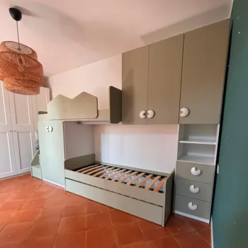 Letto a soppalco salvaspazio, L.335, Bianco opaco e Pistacchio