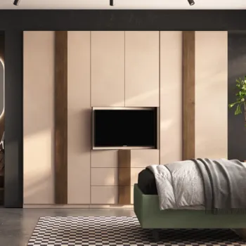 Armadio con vano tv, 6 ante e 3 cassetti, Cashmere e Mercure