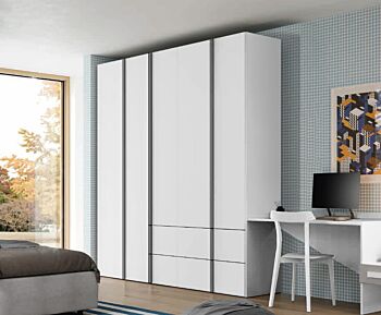 Armadio battente Bianco opaco, 5 ante e 4 cassetti