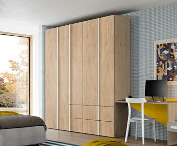 Armadio Royal oak e Bianco opaco per camerette, 5 ante e 4 cassetti