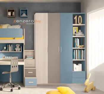 Armadio H.195 per camerette con 3 ante battenti e libreria in finitura LACCATO 