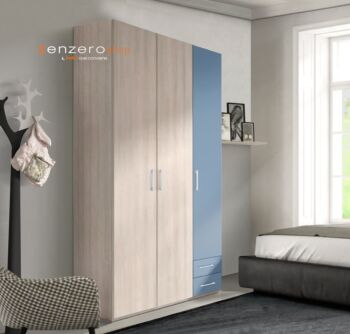 Armadio H.195 da cameretta con 3 ante battenti e 2 cassetti in finitura LACCATO