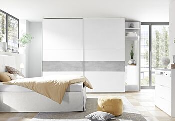 Camere matrimoniale con letto contenitore finitura Bianca Opaco e Beton