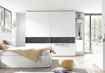Camere matrimoniale con armadio Maxi L.275 H.248, Bianca Opaco e Ossido
