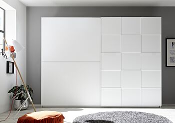 Armadio moderno 2 ante scorrevoli con forme geometriche, 275x210, bianco opaco
